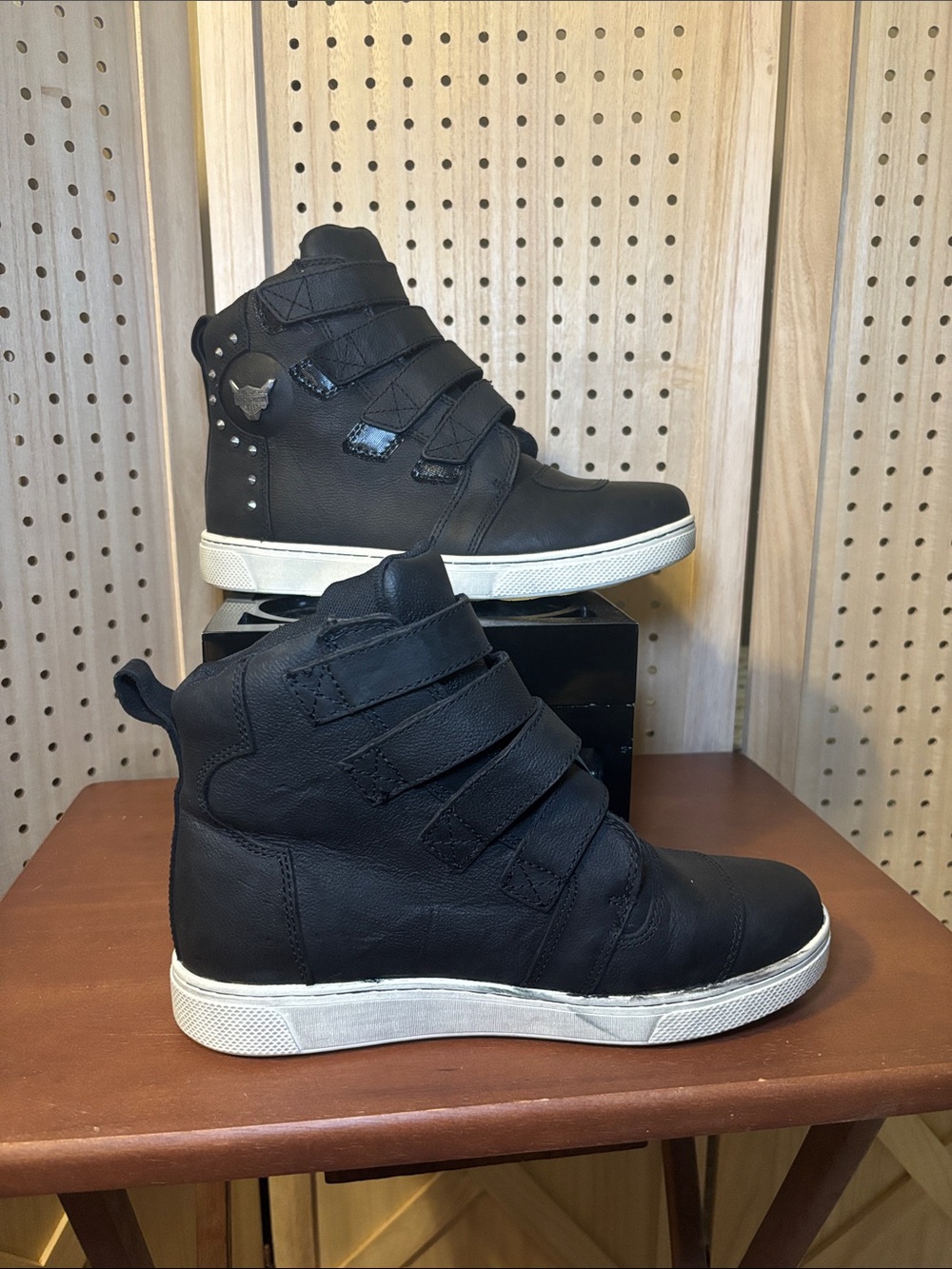 Harley-Davidson Black High-Top Velcro Sneakers with White Sole
